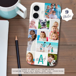 Monogram 9 Photo Collage Name Custom Colour iPhone 16 Case