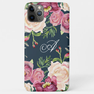 Monogram A Burgundy Floral Rose Leaf Foliage Case-Mate iPhone Case