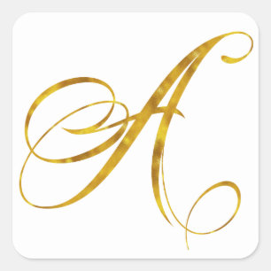 Monogram A Faux Gold Foil Metallic Letter Design Square Sticker