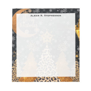 Monogram A Glamourous Wild Leopard Christmas Notepad