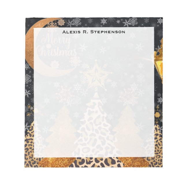 Monogram A Glamourous Wild Leopard Christmas Notepad (Front)