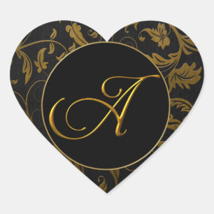 Monogram A Gold and Black Damask Wedding Seal