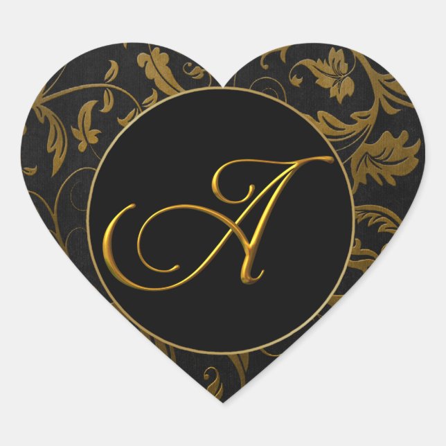 Monogram A Gold and Black Damask Wedding Seal (Front)