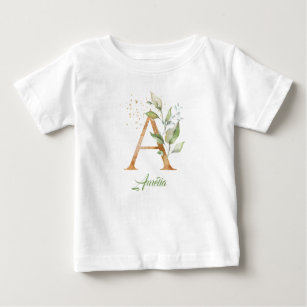 Monogram A green eucalyptus faux gold foil  Baby T-Shirt