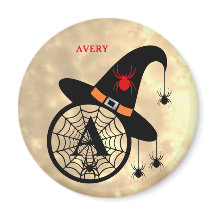 Monogram A Halloween Sky Witch Spiders Name Magnet