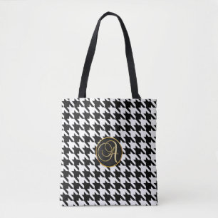 Monogram A Hounds tooth tote bag