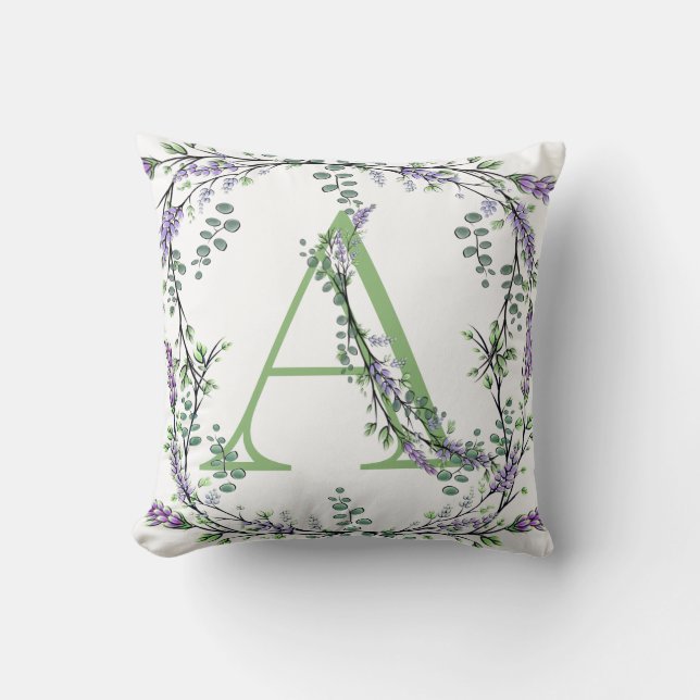 Monogram A Lavender Eucalyptus Cushion (Front)