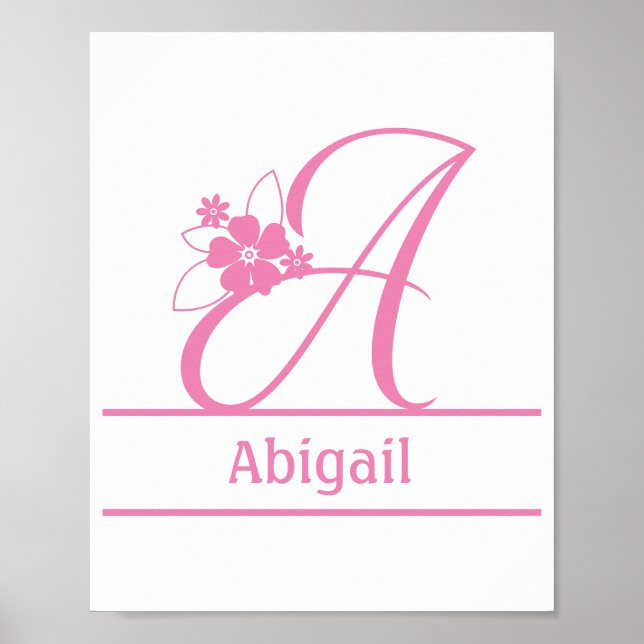 Monogram A, Letter A, Initial A, Floral Pink White Poster (Front)