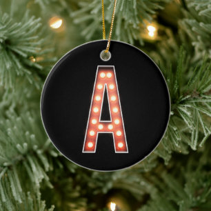 Monogram A Marquee Lights Personalised Ceramic Ornament