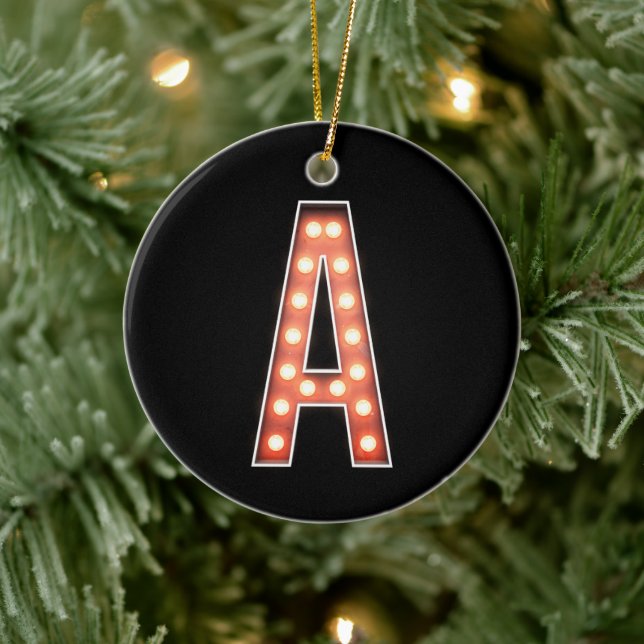 Monogram A Marquee Lights Personalised Ceramic Ornament (Tree)