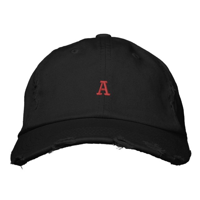Monogram A Print Alphabet  Trendy Versatile Black Embroidered Hat (Front)