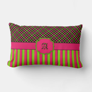 Monogram A Tartan Lumbar Pillow Neon/Pink