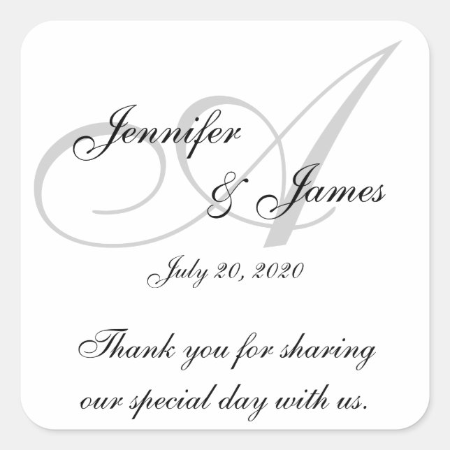 Monogram A Wedding Thank You Labels Stickers (Front)