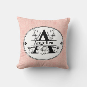 Monogram A with pink pattern background Cushion