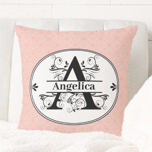 Monogram A with  small pink pattern background Cushion