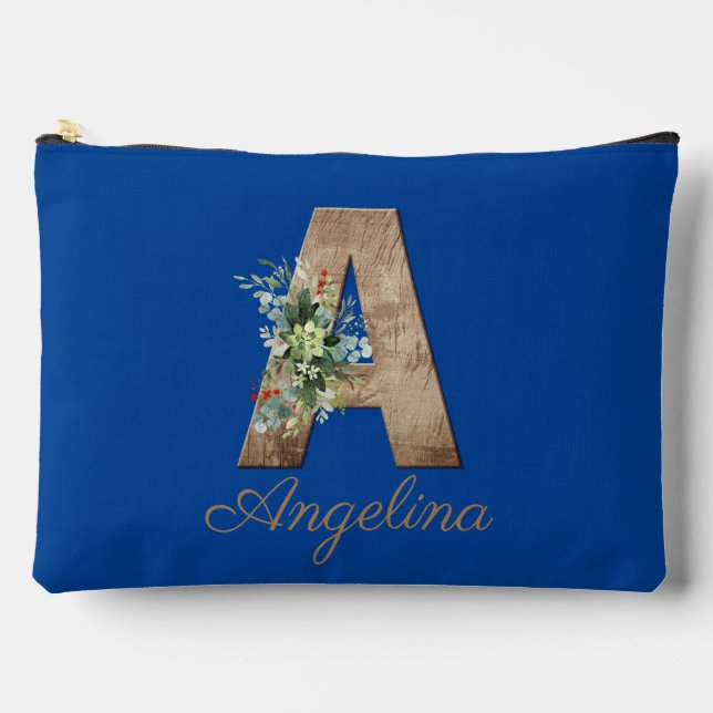 Monogram A wood letter red flower  Accessory Pouch (Front)