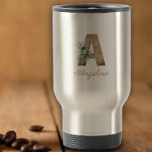 Monogram A wood letter red flower 