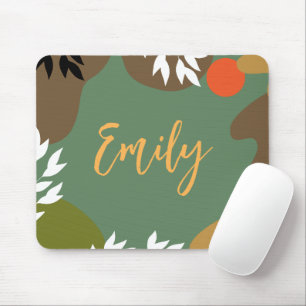 Monogram Abstract and nature Full moon greenery Mouse Pad
