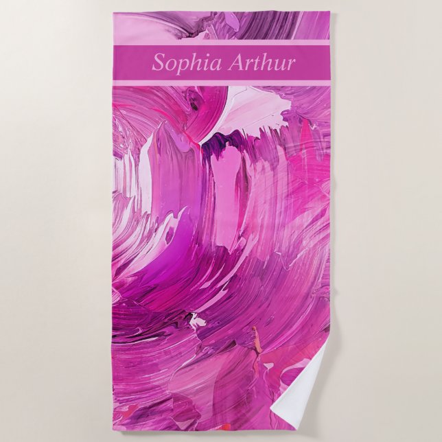 Monogram Abstract Art Purple Pink Beach Towel (Front)