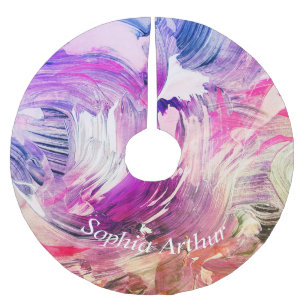 Monogram Abstract Art Purple Pink Blue Brushed Polyester Tree Skirt