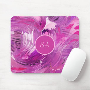 Monogram Abstract Art Purple Pink Brush Stroke Mouse Pad