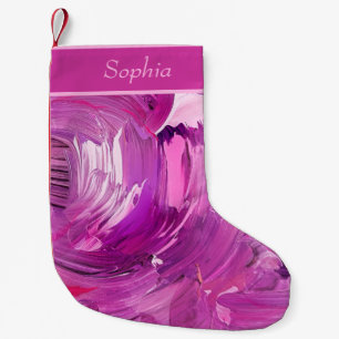 Monogram Abstract Art Purple Pink Brush Stroke Small Christmas Stocking