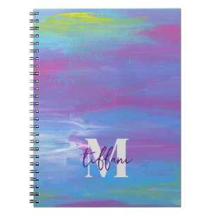 Monogram Abstract Blue Green Purple White Notebook
