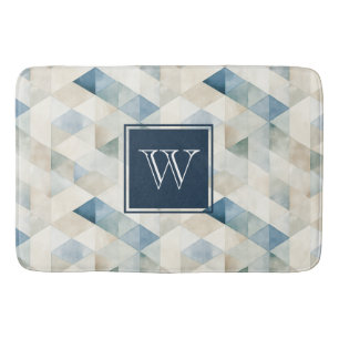Monogram Abstract Blue Tranquil Beach Pattern Bath Bath Mat
