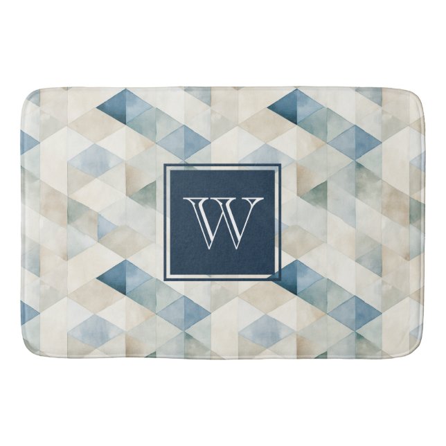 Monogram Abstract Blue Tranquil Beach Pattern Bath Bath Mat (Front)