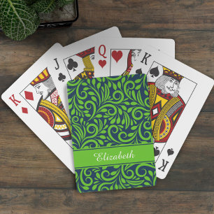 Monogram Abstract Floral Pattern Blue Green Chic Playing Cards