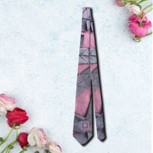 Monogram abstract geometric purple mauve modern  tie