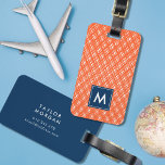 Monogram Abstract Orange Line Strokes Pattern Luggage Tag<br><div class="desc">Travel in style with this monogram luggage tag featuring an abstract orange line strokes pattern with a blue centre on the front and a matching blue back side. Personalise it by replacing the placeholder text. For more options such as to change the font and it's size/colour or the spacing between...</div>