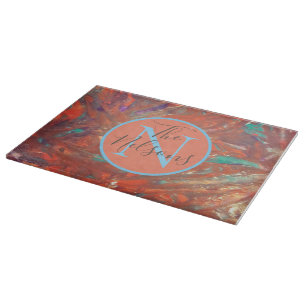 Monogram Abstract Painting  Family Name Cutting Board