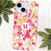 Monogram Abstract Pattern Pink Marble Retro