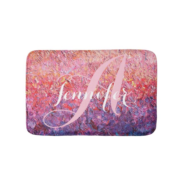 Monogram Abstract Pink purple name initial Bath Mat (Front)