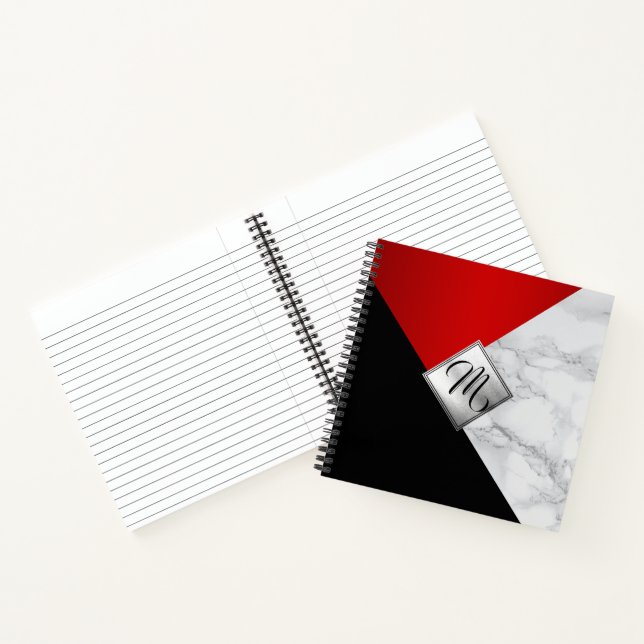 Monogram Abstract Red, Black and Marble Notebook (Inside)