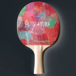 Monogram abstract red pink girly pretty  ping pong paddle<br><div class="desc">Girly pretty cool ping pong paddle with abstract design pattern inspired from my unique contemporary textile embroidery .Colourful, vibrant vivid bright bold colour scheme, nuances of red, pink, green, blue, grey. For you or as a creative original thoughtful and useful gift for her.It can be personalise customise with a name...</div>