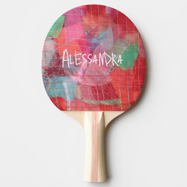 Monogram abstract red pink girly pretty  ping pong paddle (Front)