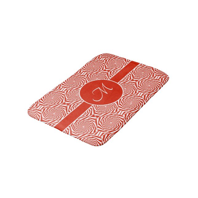 Monogram Abstract Red Roses Pattern Bath Mat (Angled)