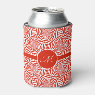 Monogram Abstract Red Roses Pattern Can Cooler