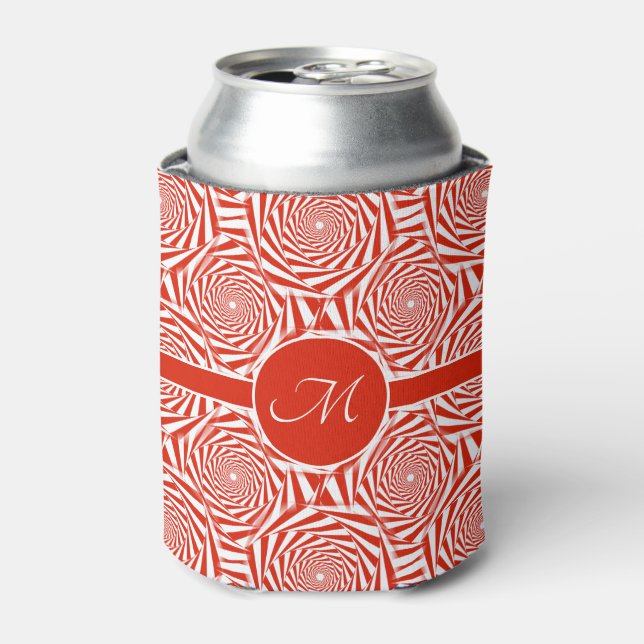 Monogram Abstract Red Roses Pattern Can Cooler (Can Front)