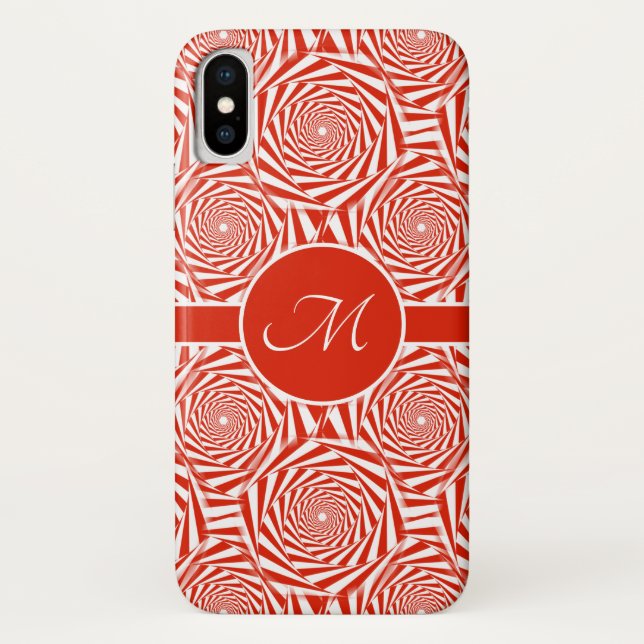 Monogram Abstract Red Roses Pattern Case-Mate iPhone Case (Back)