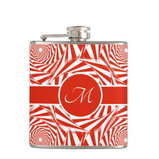 Monogram Abstract Red Roses Pattern Hip Flask