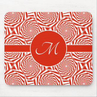 Monogram Abstract Red Roses Pattern Mouse Pad
