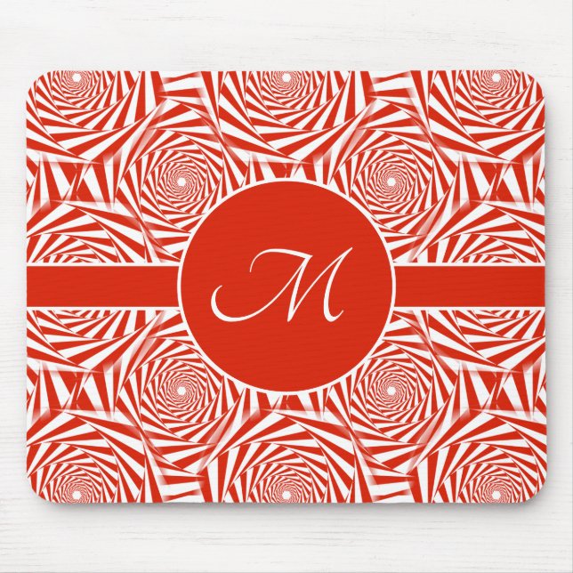 Monogram Abstract Red Roses Pattern Mouse Pad (Front)