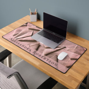 Monogram Abstract Rose Blush Pink Rose Gold Chic Desk Mat