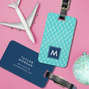 Monogram Abstract Turquoise Line Strokes Pattern Luggage Tag