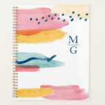 Monogram Abstract Watercolor Navy Blue Pink Yellow Planner<br><div class="desc">Enjoy this modern design on this planner. It features an abstract watercolor design with a monogram.</div>