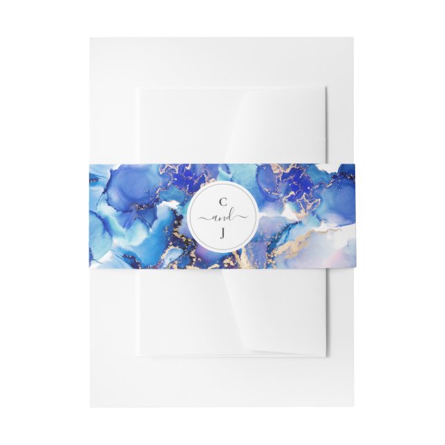 Monogram Abstract Watercolor Wedding Invitation Belly Band (Front Example)
