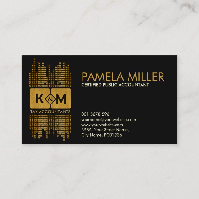 Monogram Accounting Company -Black and Gold Business Card (Front)